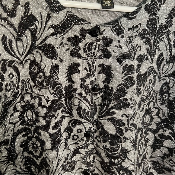 Top Knits Cardigan Sweater Silver Sparkle Black Paisley - Picture 6 of 10
